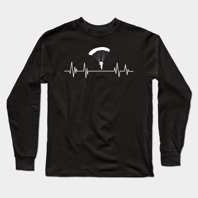 Heartbeat skydiving - parachuting, Skydivers gift Parachute Jump Heartbeat, Long Sleeve T-Shirt by mezy